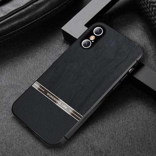 For iPhone X / XS Shang Rui Wood Grain Skin PU + TPU Shockproof Case(Black)