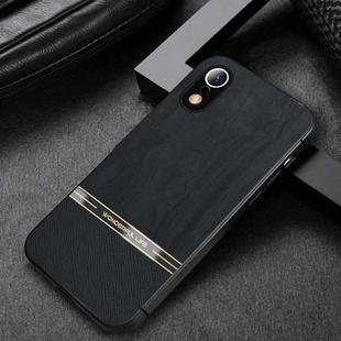 For iPhone XR Shang Rui Wood Grain Skin PU + TPU Shockproof Case(Black)