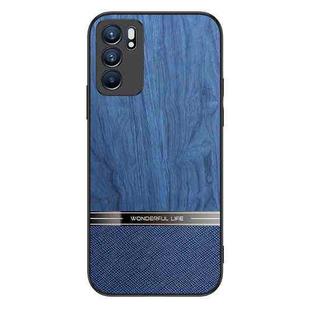 For OPPO Reno6 5G Shang Rui Wood Grain Skin PU + TPU Shockproof Case(Blue)