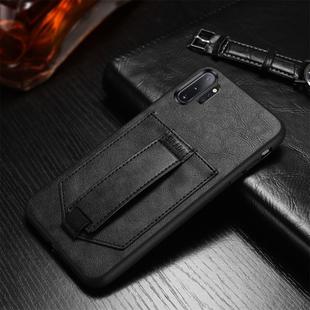 For Huawei P30 SULADA Shockproof TPU + Handmade Leather Protective Case with Holder & Card Slot & Hand Strap(Black)