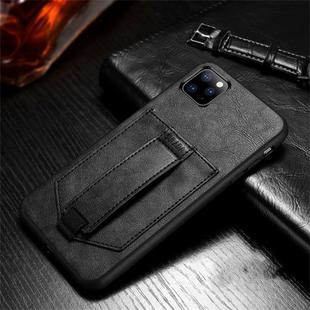 For iPhone 11 Pro SULADA Shockproof TPU + Handmade Leather Protective Case with Holder & Card Slot & Hand Strap(Black)