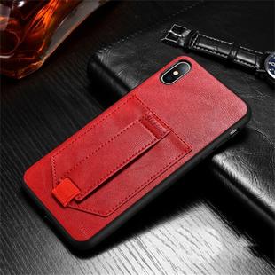 For iPhone XS Max SULADA Shockproof TPU + Handmade Leather Protective Case with Holder & Card Slot & Hand Strap(Red)