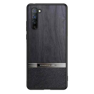 For OPPO Reno3 Shang Rui Wood Grain Skin PU + TPU Shockproof Case(Black)