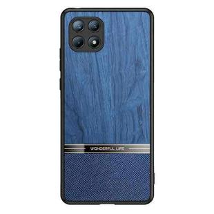 For OPPO Reno4 SE Shang Rui Wood Grain Skin PU + TPU Shockproof Case(Blue)