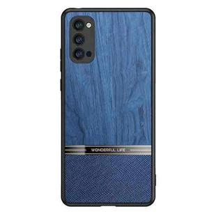 For OPPO Reno4 Shang Rui Wood Grain Skin PU + TPU Shockproof Case(Blue)