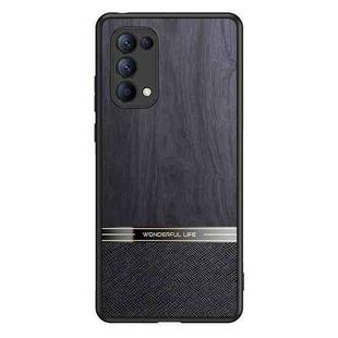 For OPPO Reno5 Pro 5G Shang Rui Wood Grain Skin PU + TPU Shockproof Case(Black)