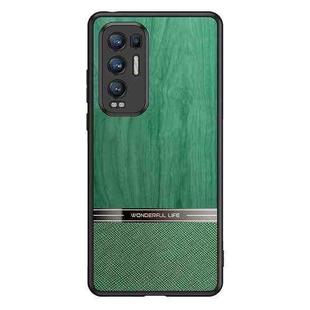 For OPPO Reno5 Pro+ 5G Shang Rui Wood Grain Skin PU + TPU Shockproof Case(Green)