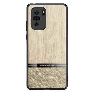 For Xiaomi Redmi K40 Shang Rui Wood Grain Skin PU + TPU Shockproof Case(Wood Color)
