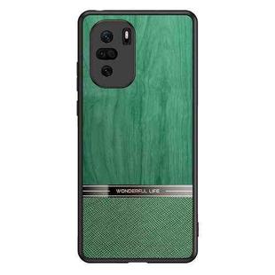 For Xiaomi Redmi K40 Shang Rui Wood Grain Skin PU + TPU Shockproof Case(Dark Green)