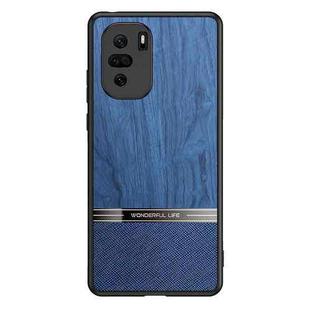 For Xiaomi Redmi K40 Shang Rui Wood Grain Skin PU + TPU Shockproof Case(Blue)