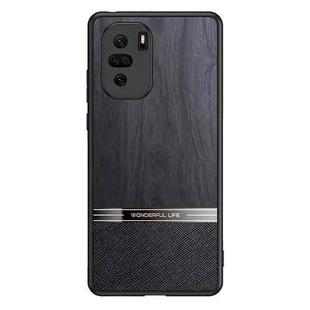 For Xiaomi Redmi K40 Shang Rui Wood Grain Skin PU + TPU Shockproof Case(Black)