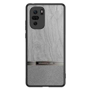 For Xiaomi Redmi K40 Pro Shang Rui Wood Grain Skin PU + TPU Shockproof Case(Grey)