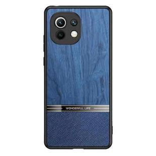 For Xiaomi Mi 11 Shang Rui Wood Grain Skin PU + TPU Shockproof Case(Blue)