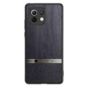For Xiaomi Mi 11 Shang Rui Wood Grain Skin PU + TPU Shockproof Case(Black)