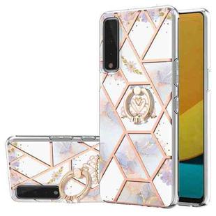 For LG Stylo 7 5G Electroplating Splicing Marble Flower Pattern TPU Shockproof Case with Rhinestone Ring Holder(Imperial Crown)