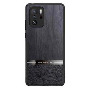 For Xiaomi Redmi Note 10 Pro Shang Rui Wood Grain Skin PU + TPU Shockproof Case(Black)