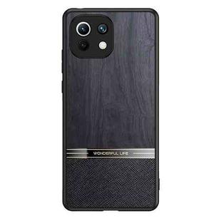 For Xiaomi Mi 11 Lite Shang Rui Wood Grain Skin PU + TPU Shockproof Case(Black)