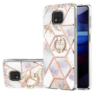 For Motorola Moto G Power (2021) Electroplating Splicing Marble Flower Pattern TPU Shockproof Case with Rhinestone Ring Holder(Imperial Crown)