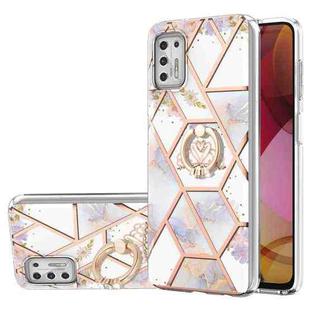 For Motorola Moto G Stylus (2021) Electroplating Splicing Marble Flower Pattern TPU Shockproof Case with Rhinestone Ring Holder(Imperial Crown)