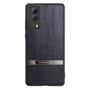 For vivo Y53s Shang Rui Wood Grain Skin PU + TPU Shockproof Case(Black)