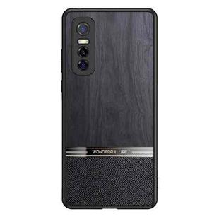 For vivo Y73s Shang Rui Wood Grain Skin PU + TPU Shockproof Case(Black)