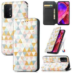 For OPPO A54 5G Colorful Magnetic Horizontal Flip PU Leather Case with Holder & Card Slot & Wallet(Rhombus)