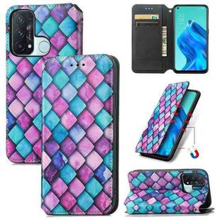 For OPPO Reno 5A Colorful Magnetic Horizontal Flip PU Leather Case with Holder & Card Slot & Wallet(Purple Scales)