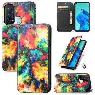 For OPPO Reno 5A Colorful Magnetic Horizontal Flip PU Leather Case with Holder & Card Slot & Wallet(Colorful Cloud)