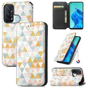 For OPPO Reno 5A Colorful Magnetic Horizontal Flip PU Leather Case with Holder & Card Slot & Wallet(Rhombus)