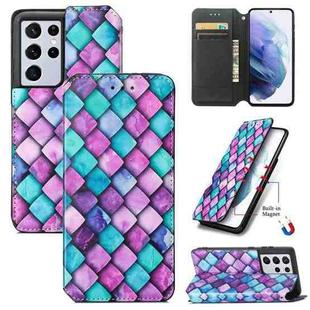 For Samsung Galaxy S21 Ultra 5G Colorful Magnetic Horizontal Flip PU Leather Case with Holder & Card Slot & Wallet(Purple Scales)