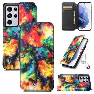 For Samsung Galaxy S21 Ultra 5G Colorful Magnetic Horizontal Flip PU Leather Case with Holder & Card Slot & Wallet(Colorful Cloud)