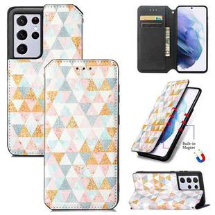 For Samsung Galaxy S21 Ultra 5G Colorful Magnetic Horizontal Flip PU Leather Case with Holder & Card Slot & Wallet(Rhombus)