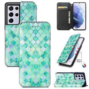 For Samsung Galaxy S21 Ultra 5G Colorful Magnetic Horizontal Flip PU Leather Case with Holder & Card Slot & Wallet(Emerald)