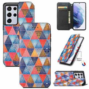 For Samsung Galaxy S21 Ultra 5G Colorful Magnetic Horizontal Flip PU Leather Case with Holder & Card Slot & Wallet(Rhombus Mandala)
