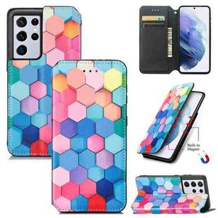 For Samsung Galaxy S21 Ultra 5G Colorful Magnetic Horizontal Flip PU Leather Case with Holder & Card Slot & Wallet(Colorful Cube)
