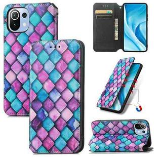 For Xiaomi Mi 11 Lite Colorful Magnetic Horizontal Flip PU Leather Case with Holder & Card Slot & Wallet(Purple Scales)