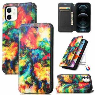 For iPhone 12 mini Colorful Magnetic Horizontal Flip PU Leather Case with Holder & Card Slot & Wallet (Colorful Cloud)