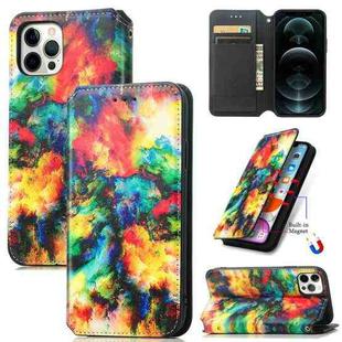 For iPhone 12 / 12 Pro Colorful Magnetic Horizontal Flip PU Leather Case with Holder & Card Slot & Wallet(Colorful Cloud)