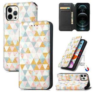 For iPhone 12 / 12 Pro Colorful Magnetic Horizontal Flip PU Leather Case with Holder & Card Slot & Wallet(Rhombus)