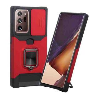 For Samsung Galaxy Note20 Ultra Sliding Camera Cover Design PC + TPU Shockproof Case with Ring Holder & Card Slot(Red)