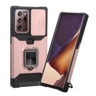 For Samsung Galaxy Note20 Ultra Sliding Camera Cover Design PC + TPU Shockproof Case with Ring Holder & Card Slot(Rose Gold)