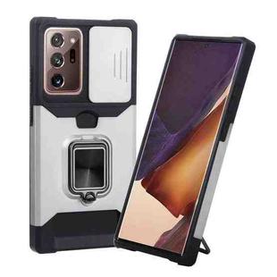 For Samsung Galaxy Note20 Ultra Sliding Camera Cover Design PC + TPU Shockproof Case with Ring Holder & Card Slot(Silver)