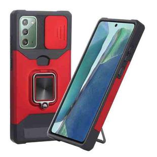 For Samsung Galaxy Note20 Sliding Camera Cover Design PC + TPU Shockproof Case with Ring Holder & Card Slot(Red)