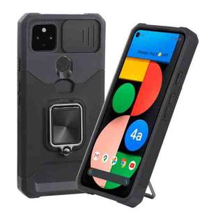 For Google Pixel 5a 5G Sliding Camera Cover Design PC + TPU Shockproof Case with Ring Holder & Card Slot(Black)