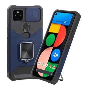 For Google Pixel 5a 5G Sliding Camera Cover Design PC + TPU Shockproof Case with Ring Holder & Card Slot(Blue)