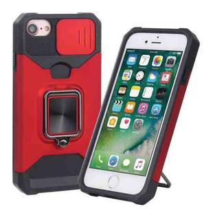 For iPhone SE 2022 / SE 2020 / 8 / 7 / 6s / 6 Sliding Camera Cover Design PC + TPU Shockproof Case with Ring Holder & Card Slot (Red)