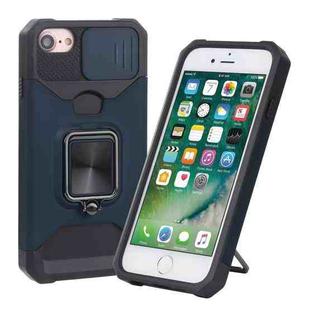 For iPhone SE 2022 / SE 2020 / 8 / 7 / 6s / 6 Sliding Camera Cover Design PC + TPU Shockproof Case with Ring Holder & Card Slot (Blue)