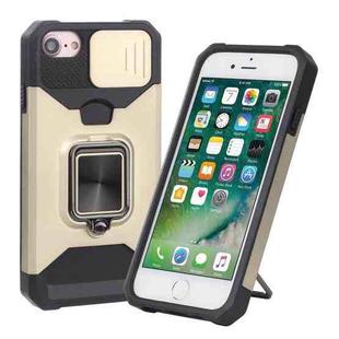 For iPhone SE 2022 / SE 2020 / 8 / 7 / 6s / 6 Sliding Camera Cover Design PC + TPU Shockproof Case with Ring Holder & Card Slot (Gold)