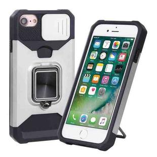 For iPhone SE 2022 / SE 2020 / 8 / 7 / 6s / 6 Sliding Camera Cover Design PC + TPU Shockproof Case with Ring Holder & Card Slot (Silver)
