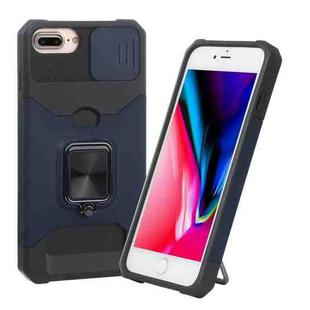 Sliding Camera Cover Design PC + TPU Shockproof Case with Ring Holder & Card Slot For iPhone 8 Plus / 7 Plus / 6s Plus / 6 Plus(Blue)
